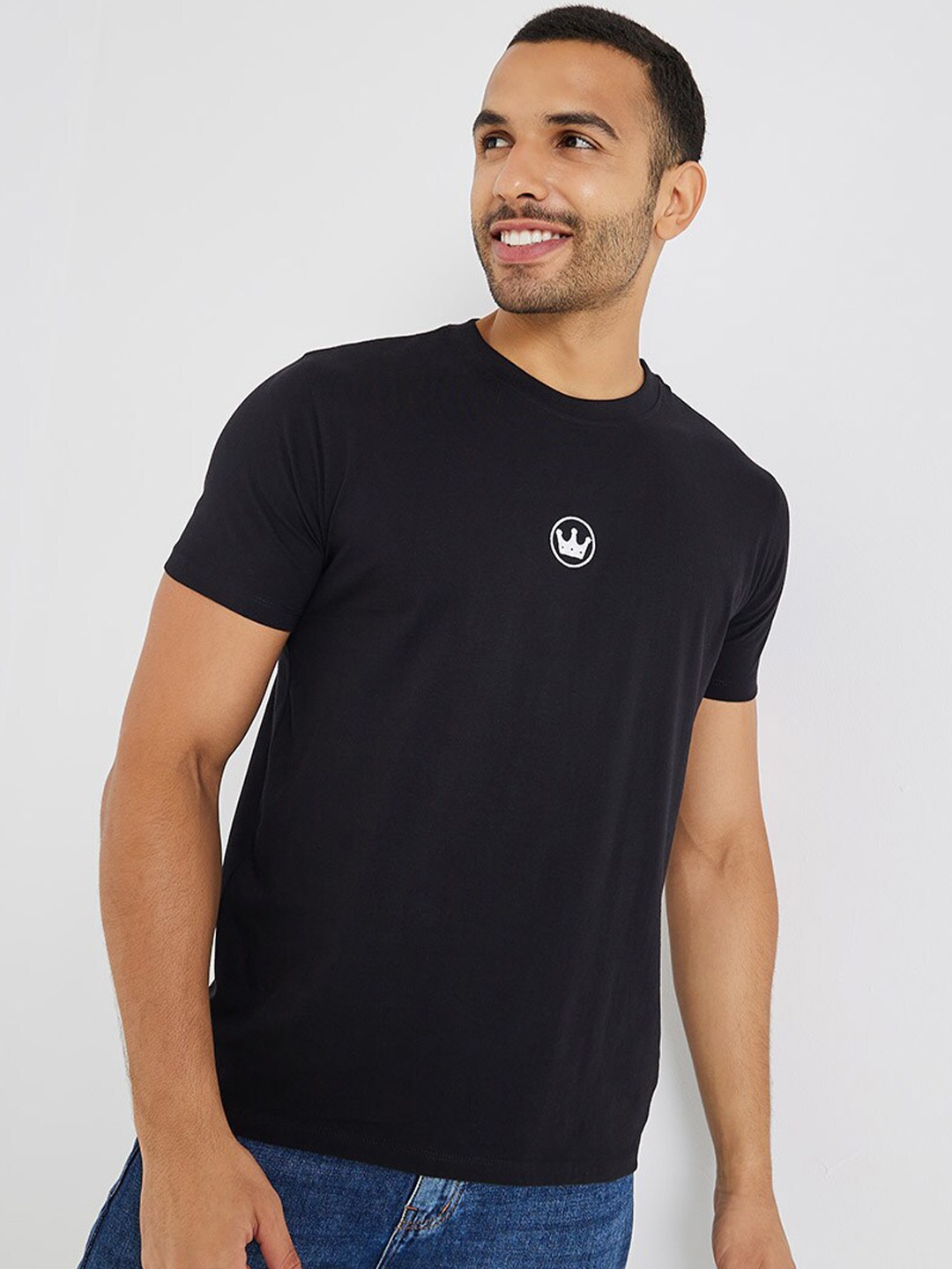 

Styli Black Round Neck Pure Cotton T-shirt