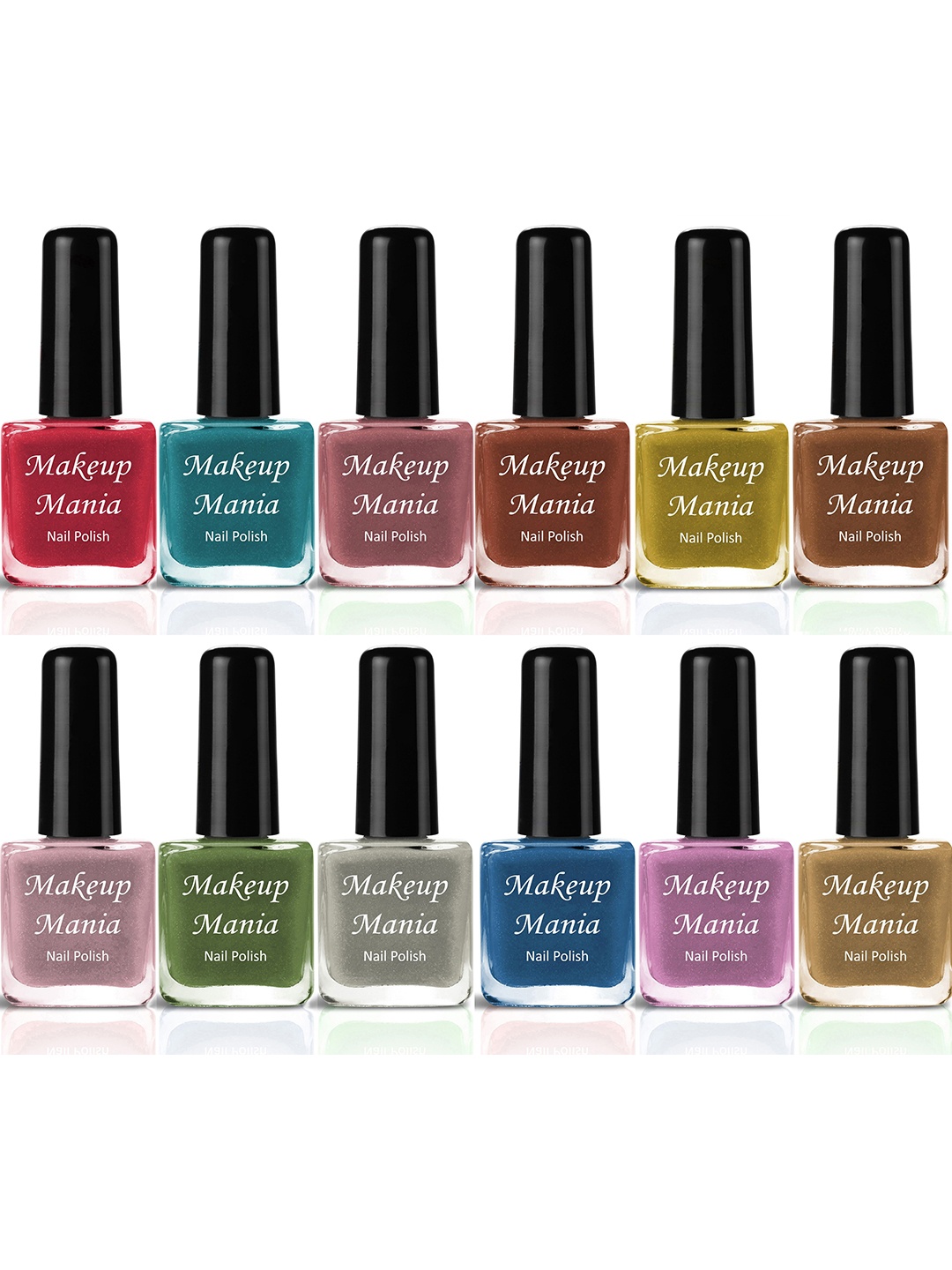

Makeup Mania Set of 12 High-Shine Long-Lasting Non-Toxic Nail Polish 6ml Each - Shade 214, Multi