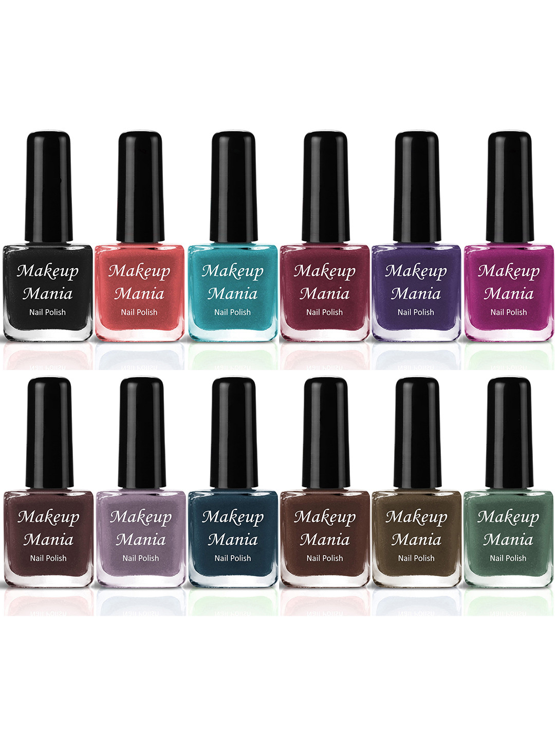 

Makeup Mania Set of 12 High-Shine Long-Lasting Non-Toxic Nail Polish 6ml Each - Shade 203, Multi