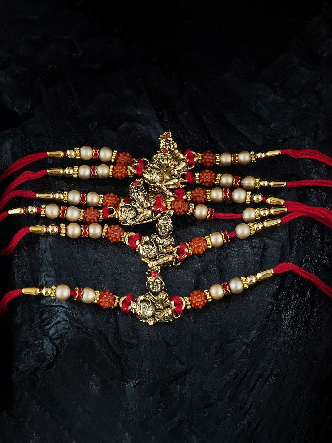 

MANSIYAORANGE Men Set Of 6 Stone & Gopal Krishna Charm Cotton Rakhis, Red