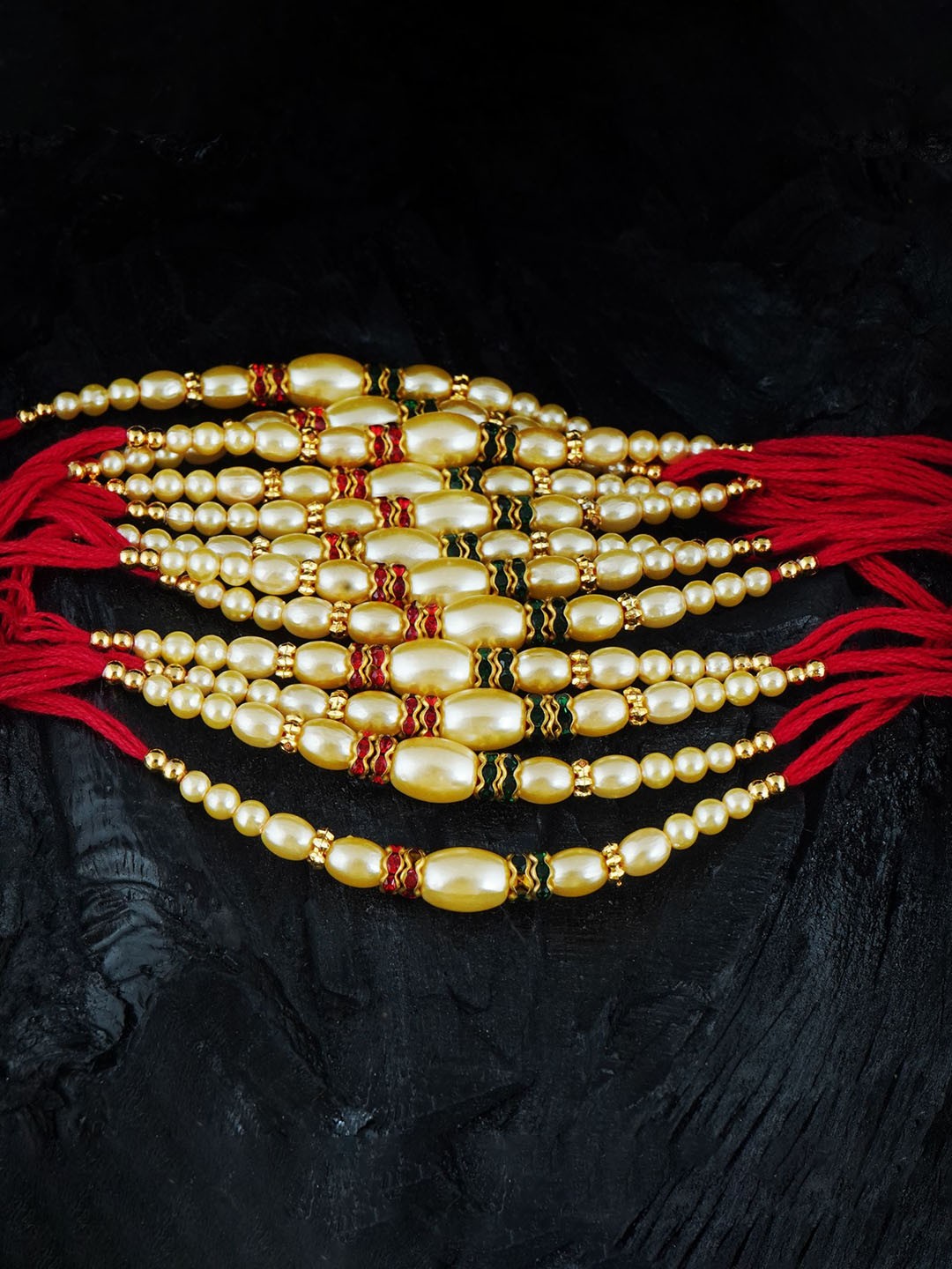 

MANSIYAORANGE Men Set Of 12 Pearl Charm Cotton Rakhis, Red