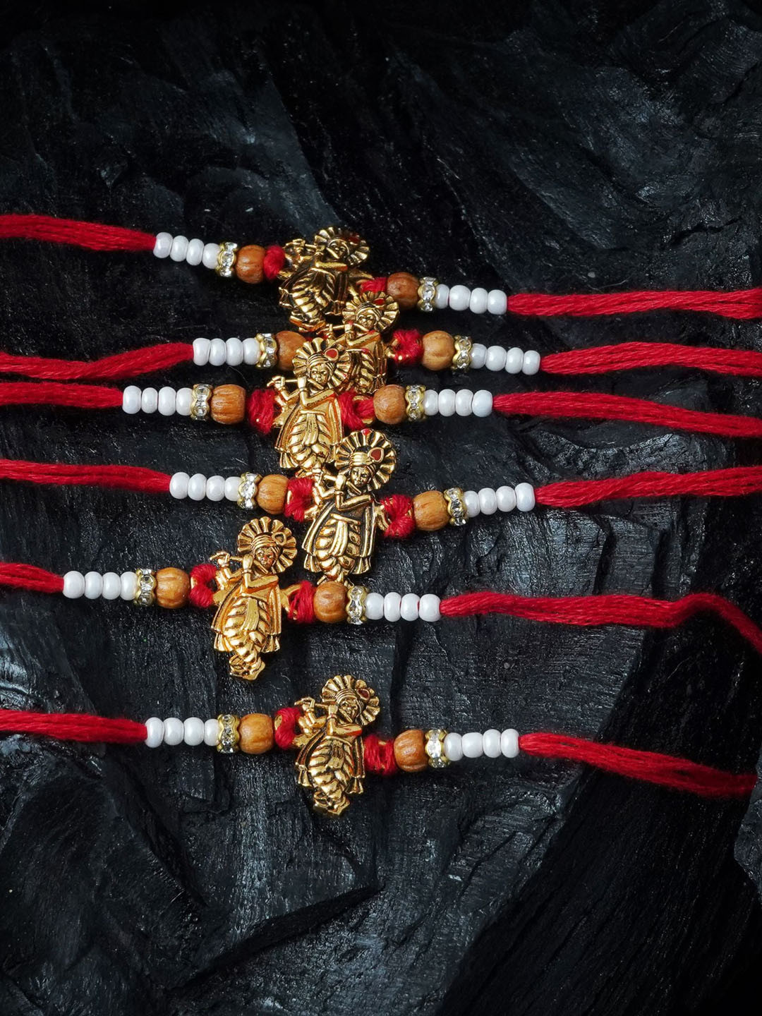 

MANSIYAORANGE Men Set Of 6 Krishna Charm Rakhis, Red