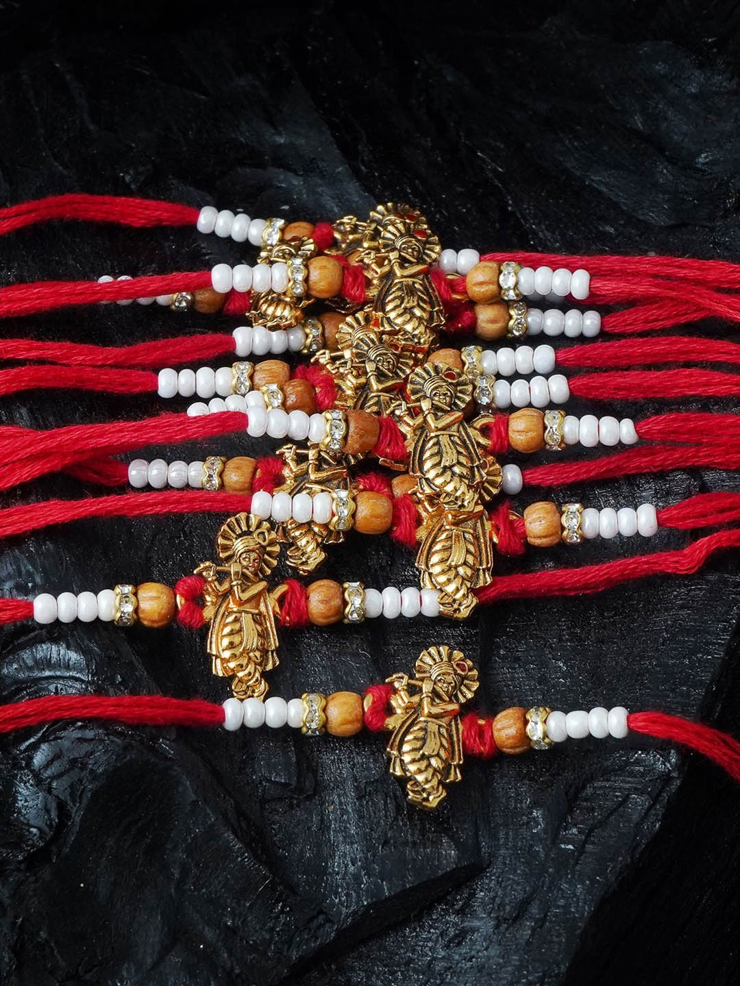 

MANSIYAORANGE Men Set Of 12 Beaded & Krishna Charm Rakhi, Red