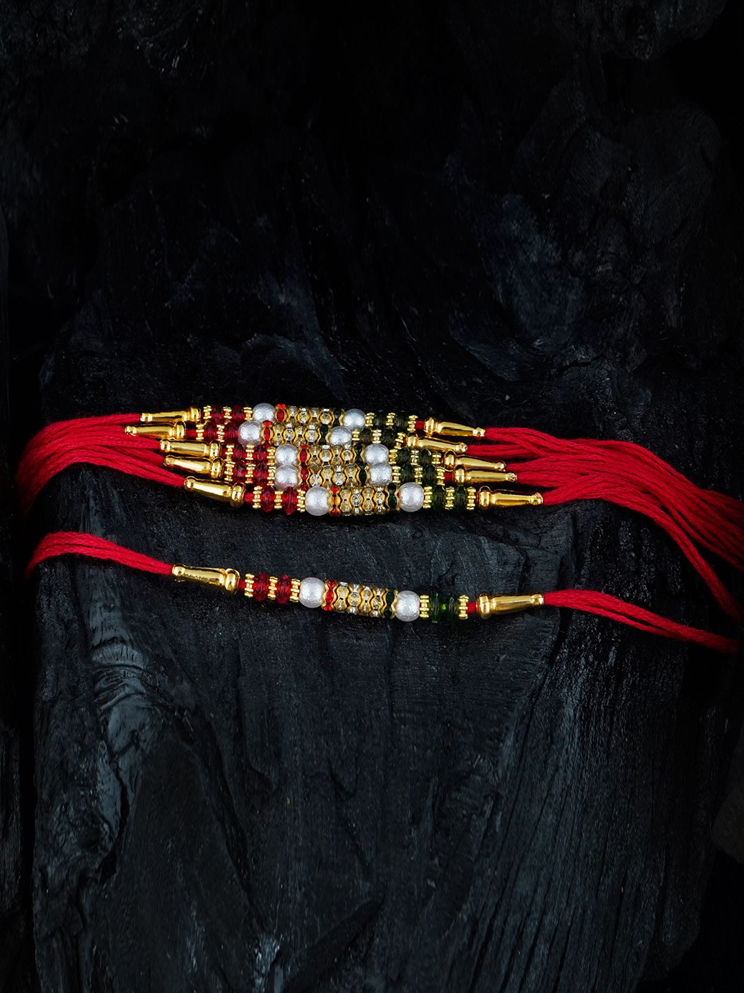 

MANSIYAORANGE Men Set Of 6 Artificial Beads Cotton Charm Rakhi, Red