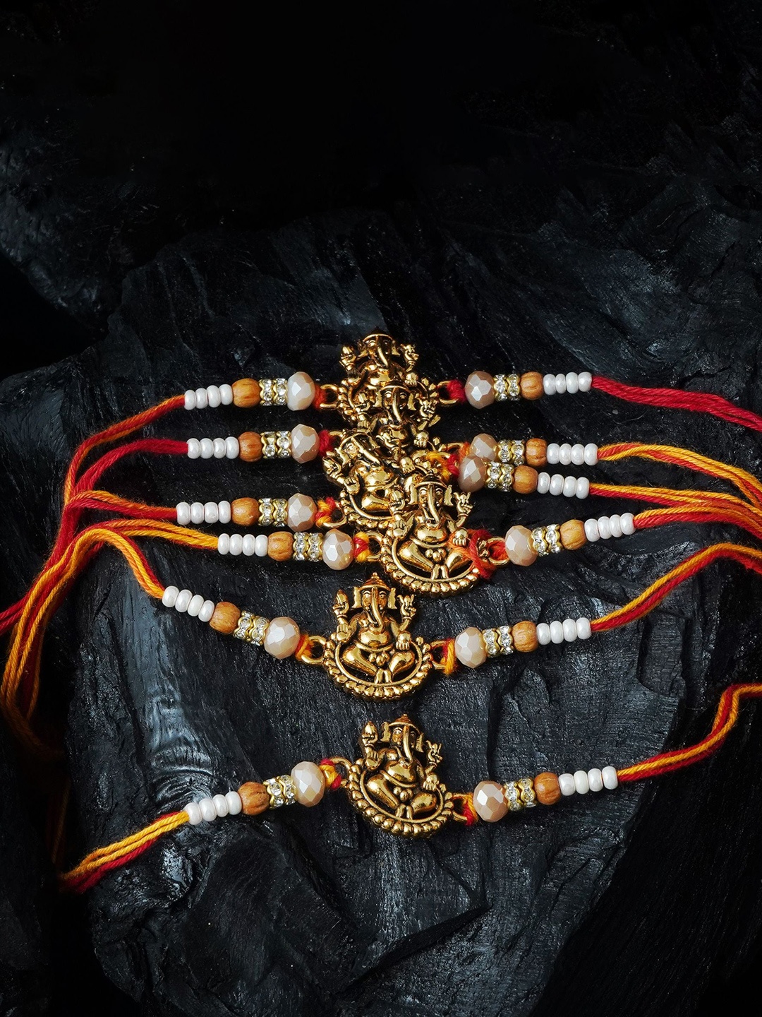 

MANSIYAORANGE Men Set Of 6 Ganesha Charm Rakhi, Gold