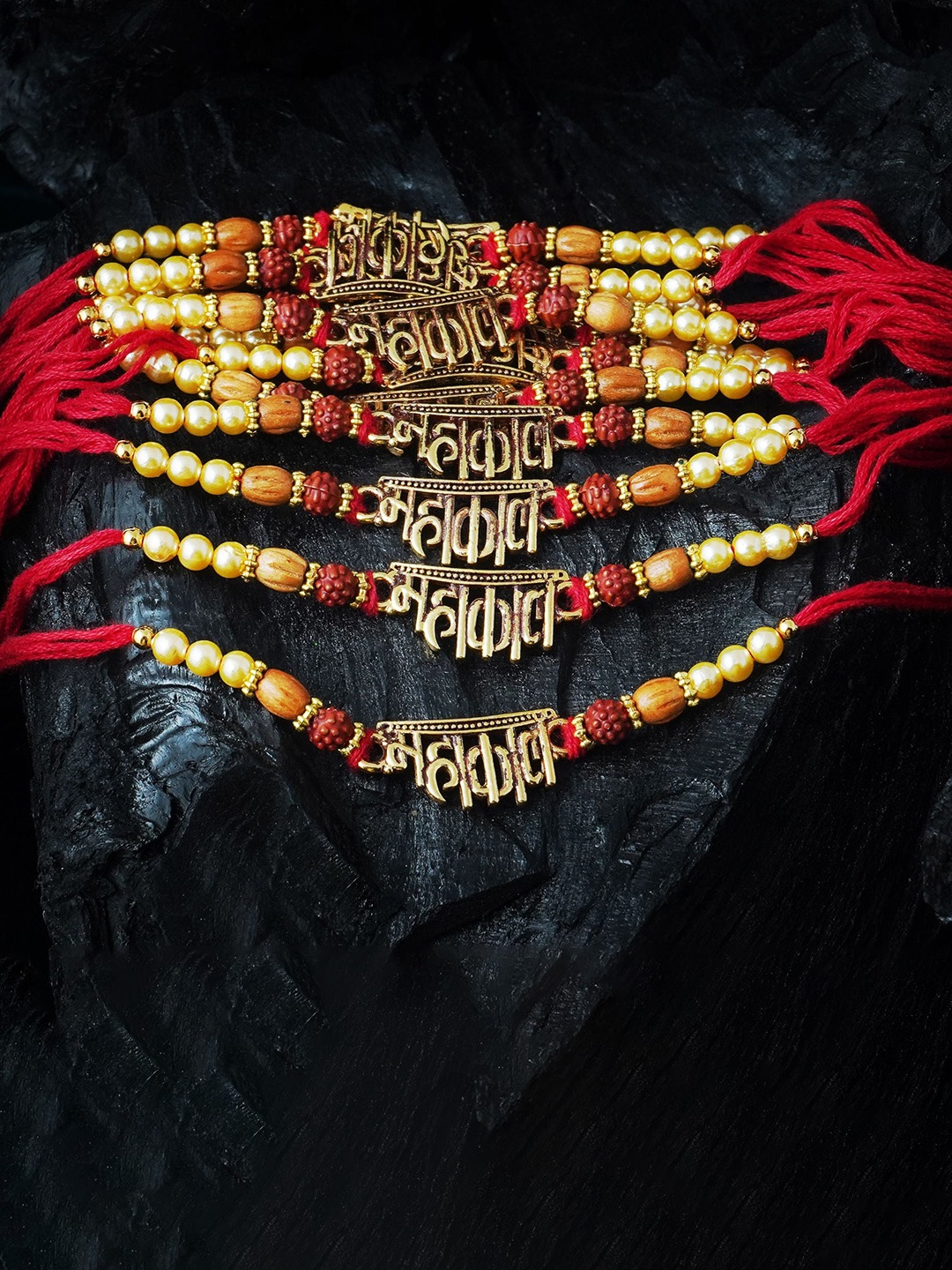 

MANSIYAORANGE Men Set Of 12 Beads & Mahakal Cotton Charm Rakhi, Red