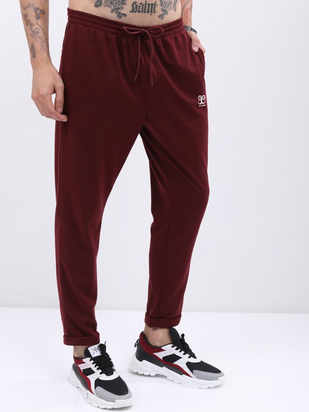 

9ty3ree Men Mid-Rise Track Pants, Maroon