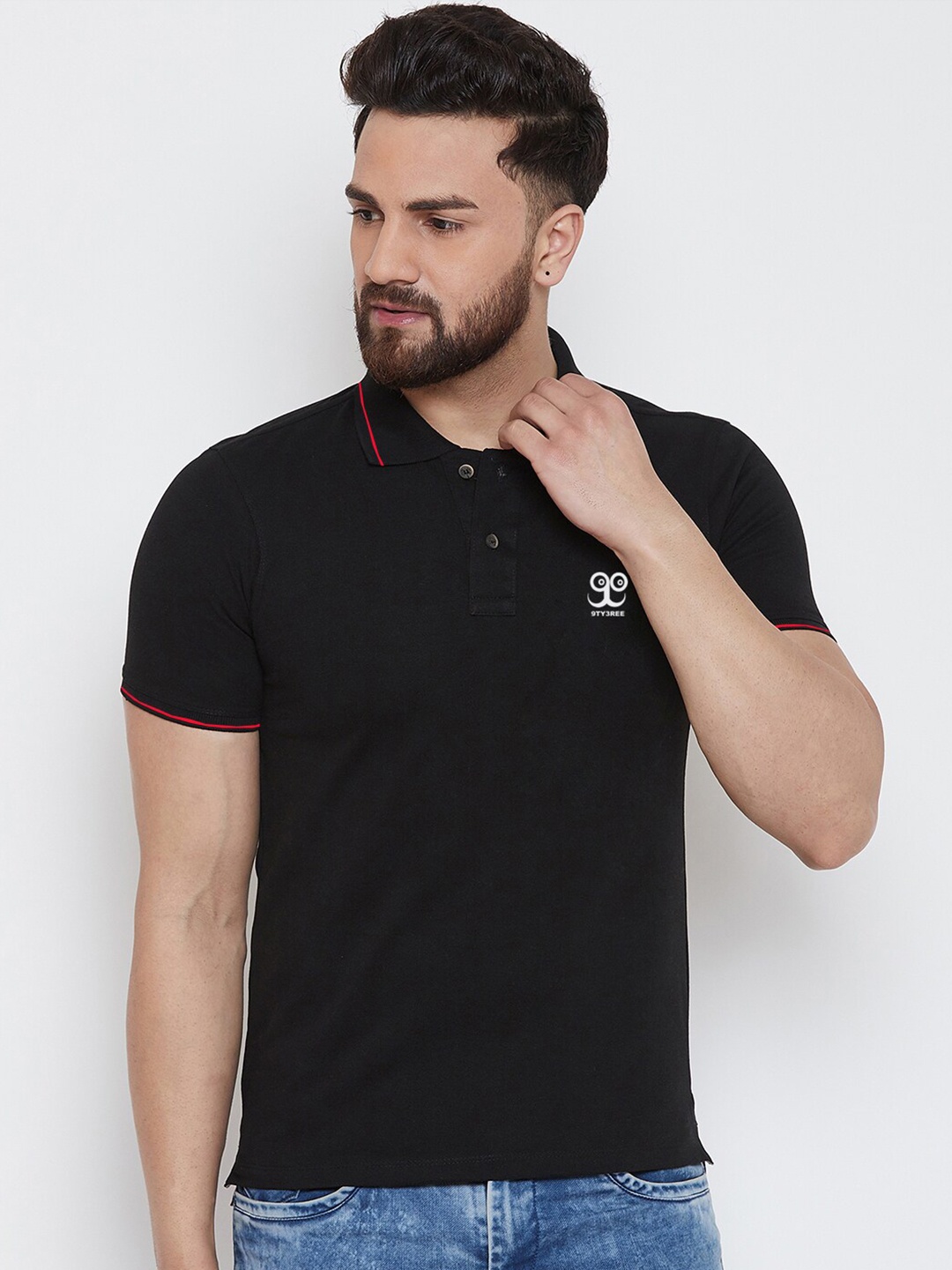 

9ty3ree Polo Collar Slim Fit T-shirt, Black
