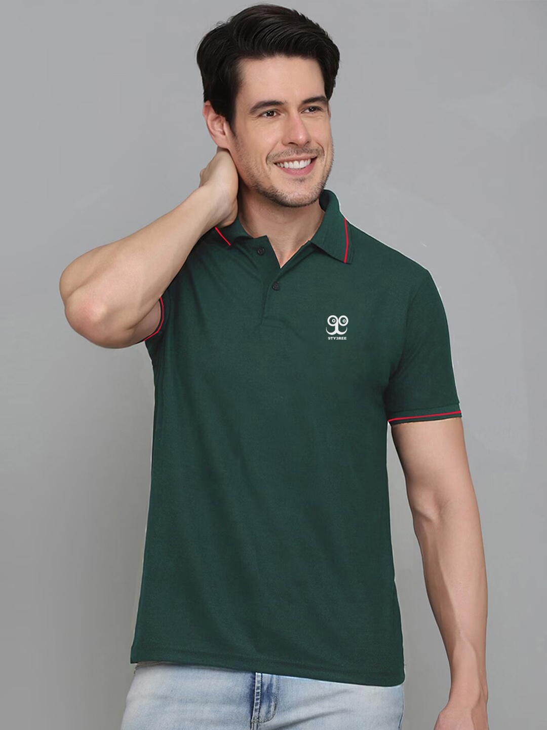 

9ty3ree Polo Collar Regular Fit T-shirt, Green