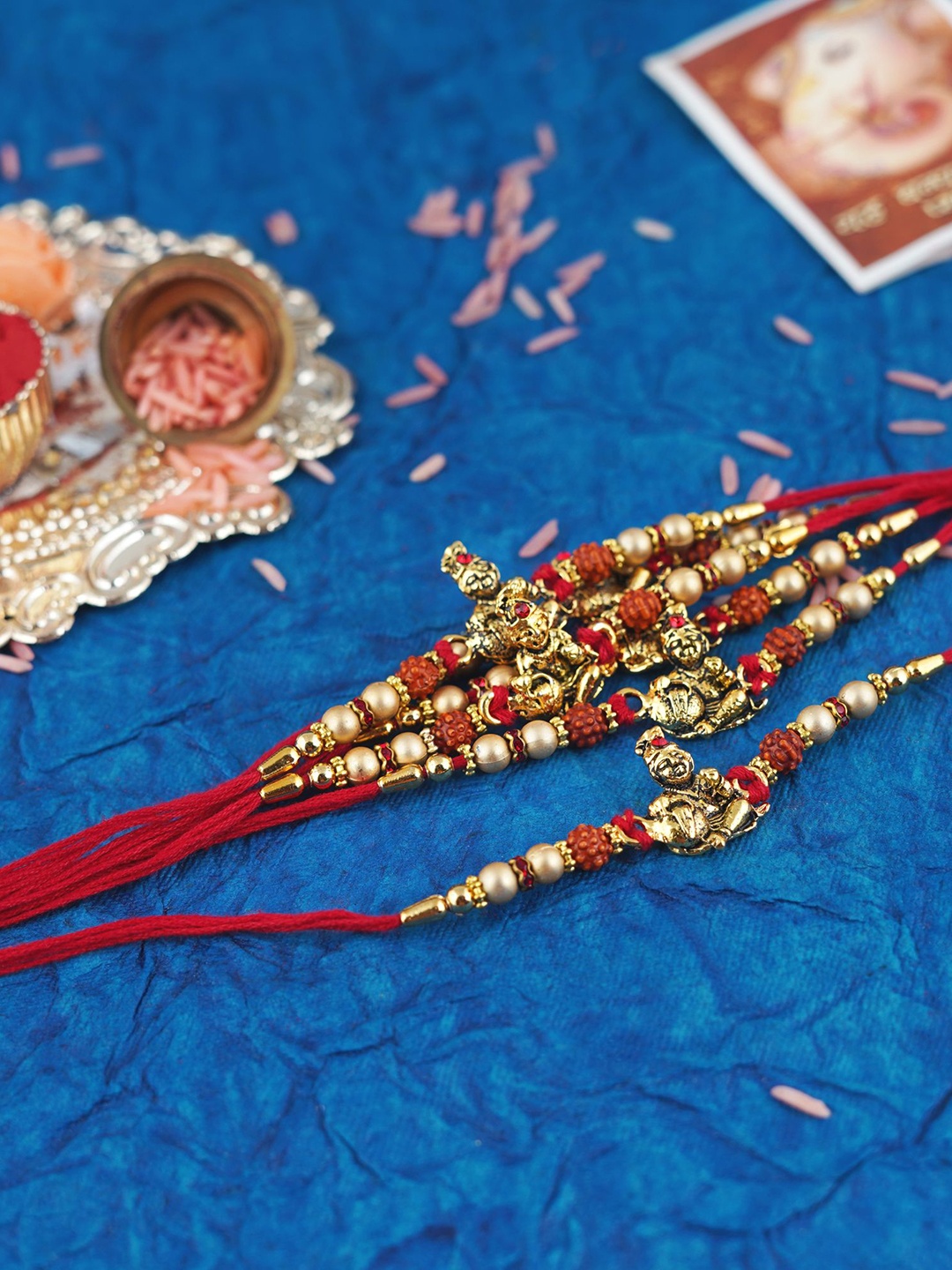 

MANSIYAORANGE Men Set of 6 Lord Krishna Beads & Stones Rakhis, Red