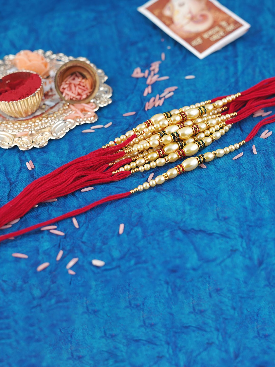 

MANSIYAORANGE Set Of 12 Beaded Thread Rakhi, Red