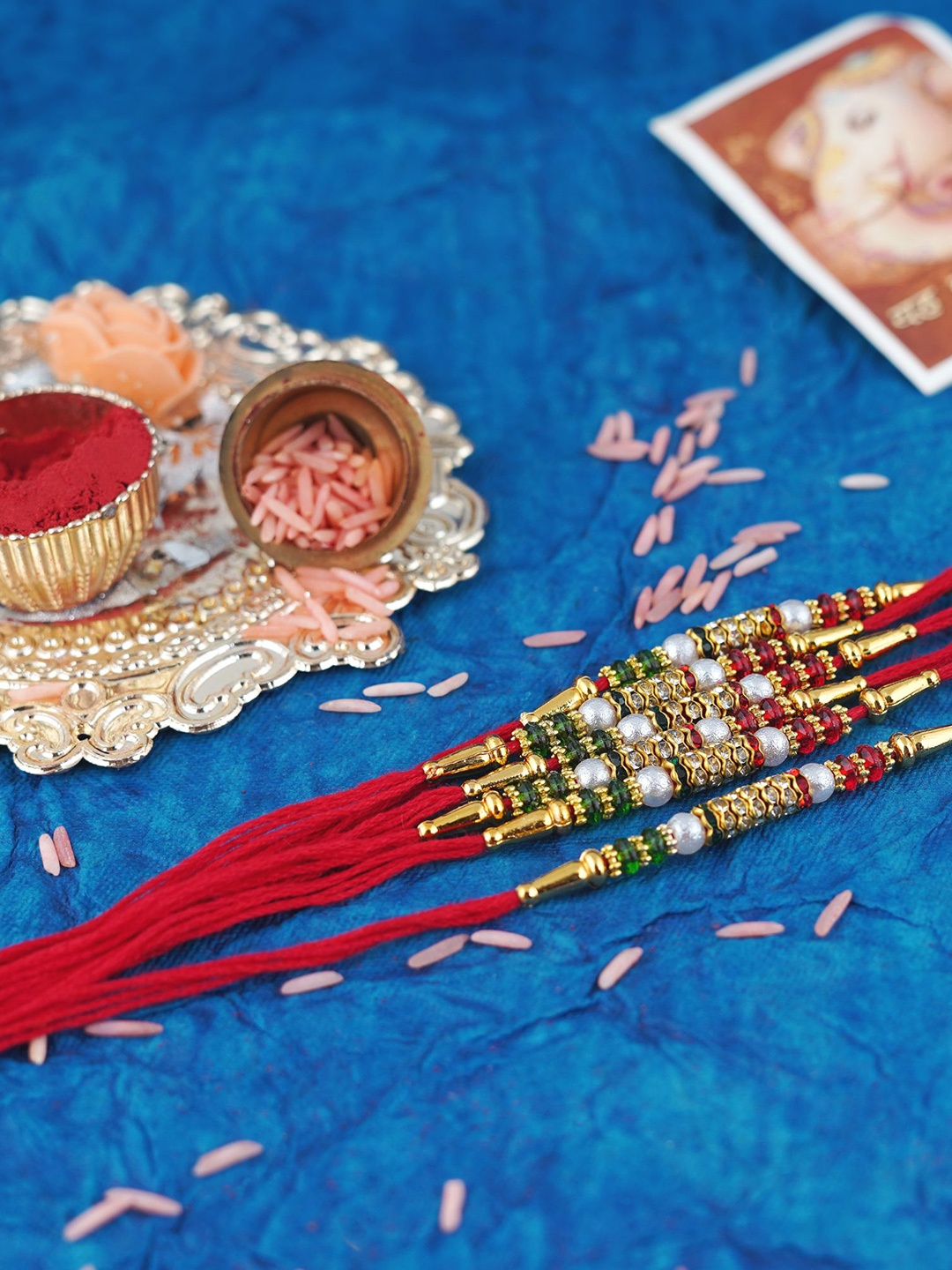

MANSIYAORANGE Men Set Of 6 Beaded Cotton Charm Rakhi, Red