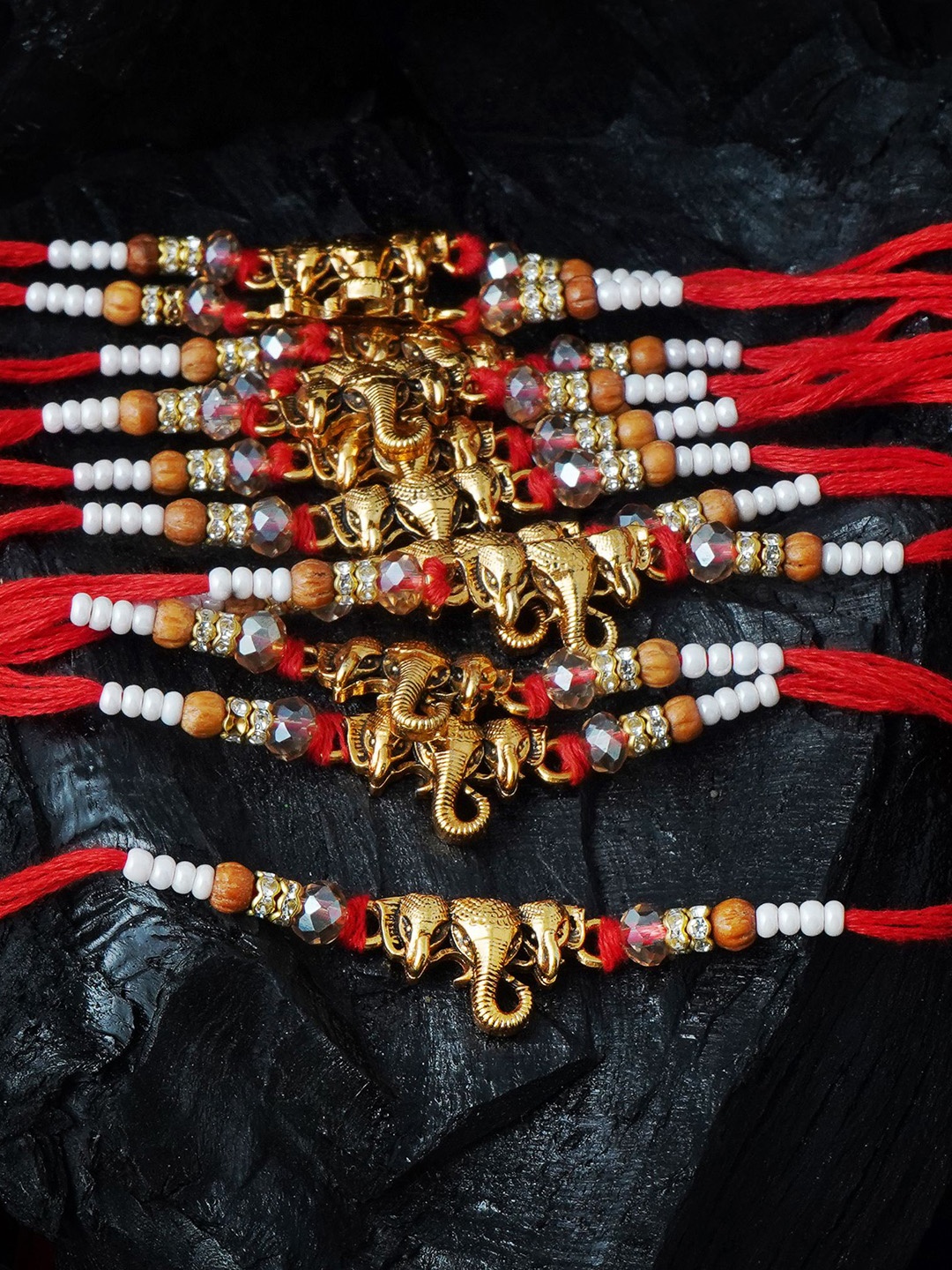 

MANSIYAORANGE Men Set Of 6 Elegant Cotton Thread Rakhi, Red