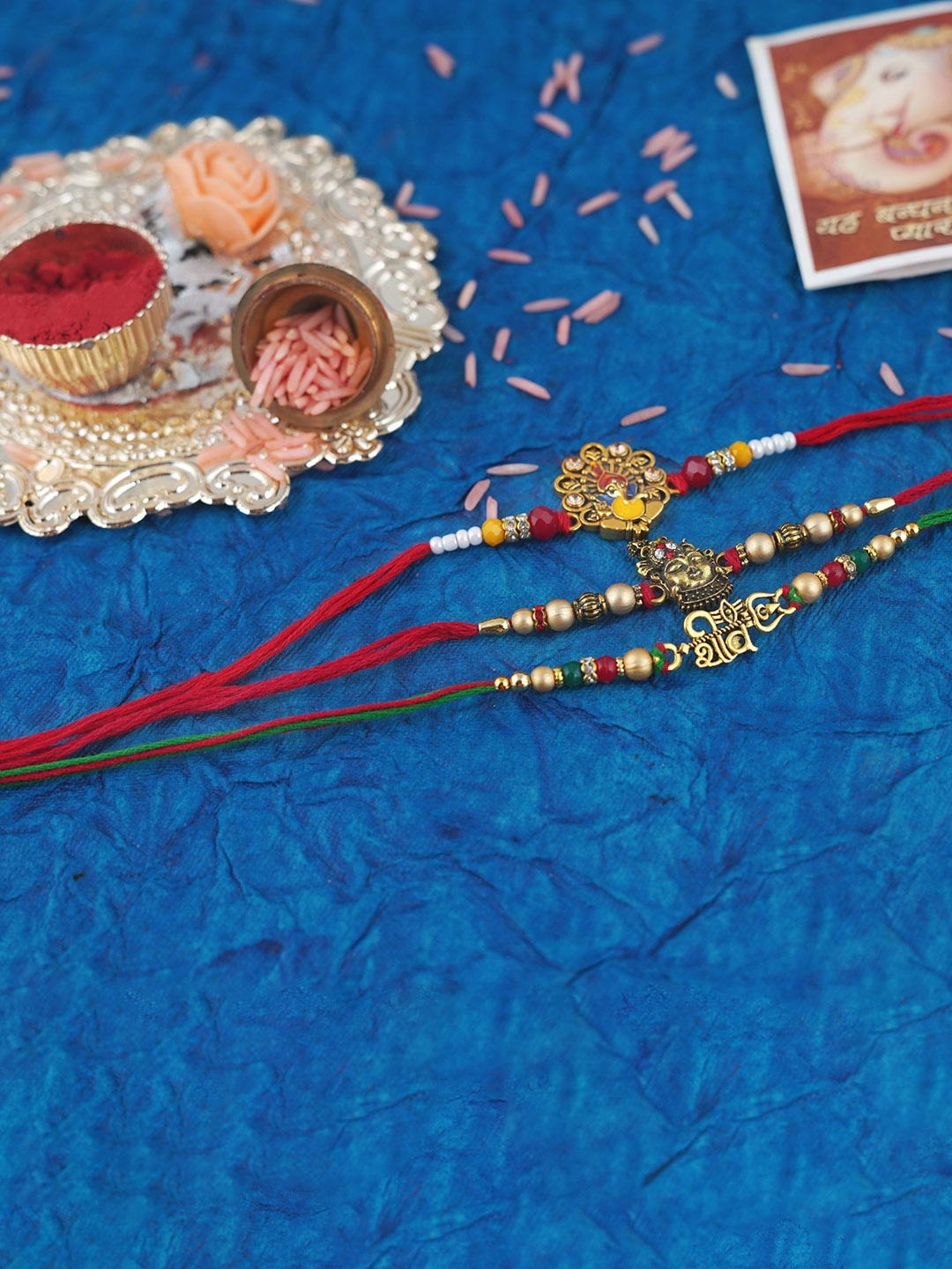 

MANSIYAORANGE Set Of 3 Beaded Rakhi, Red