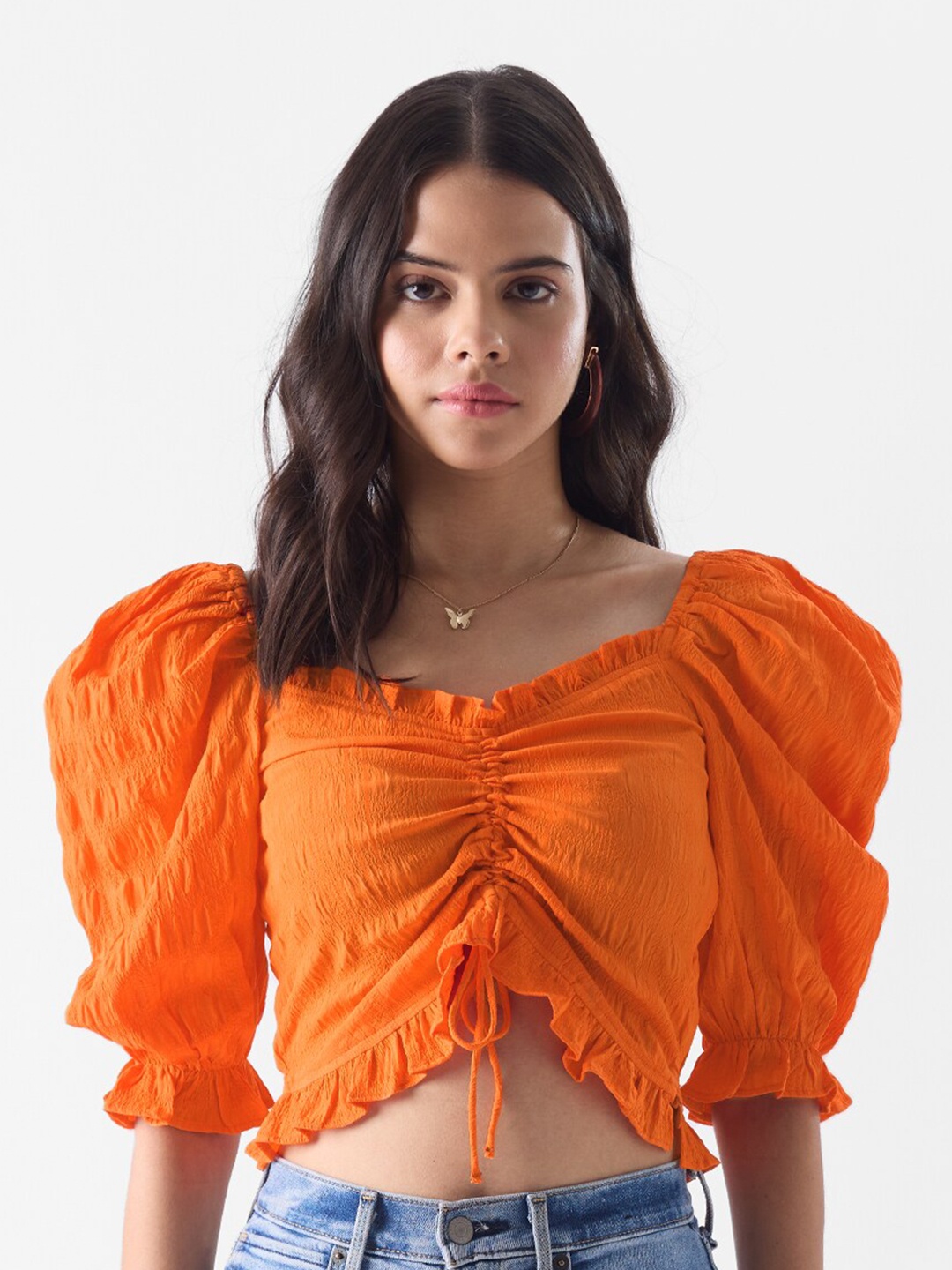 

The Souled Store Orange V-Neck Crop Top