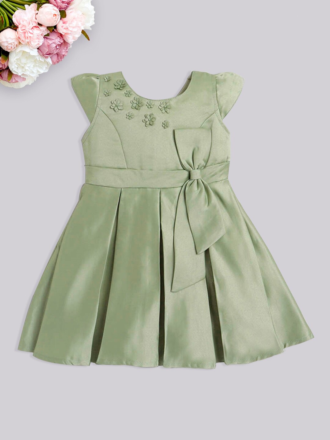 

The Magic Wand Girls Bow Detail Satin Fit & Flare Dress, Green