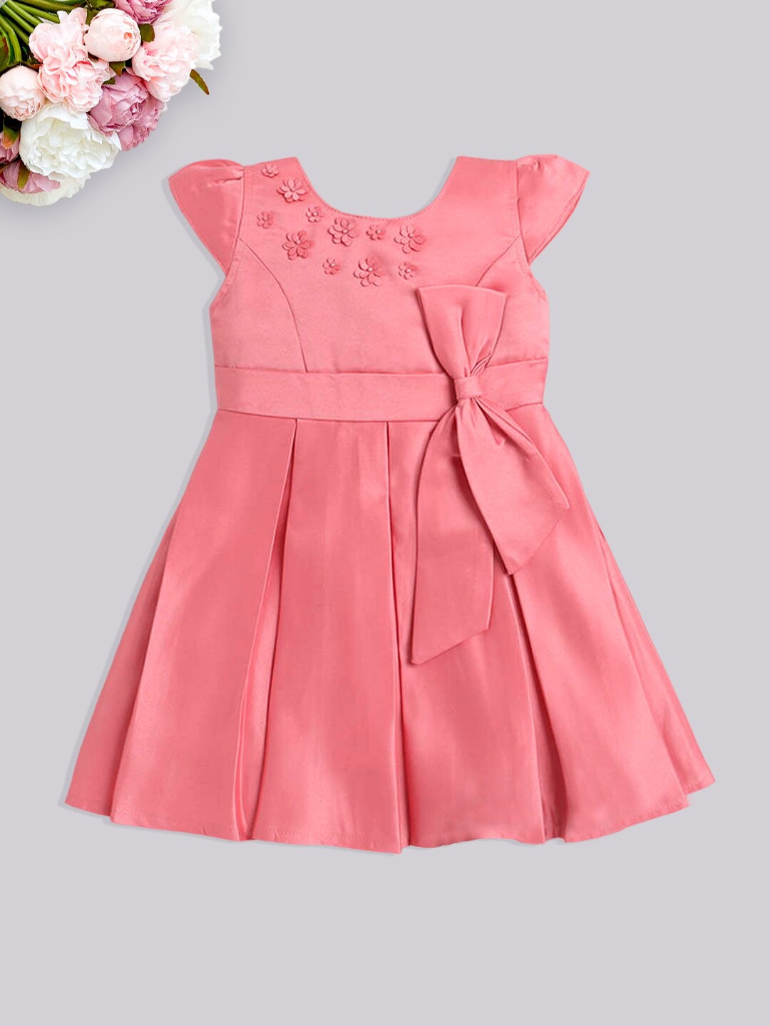 

The Magic Wand Girls Bow Detail Satin Fit & Flare Dress, Peach