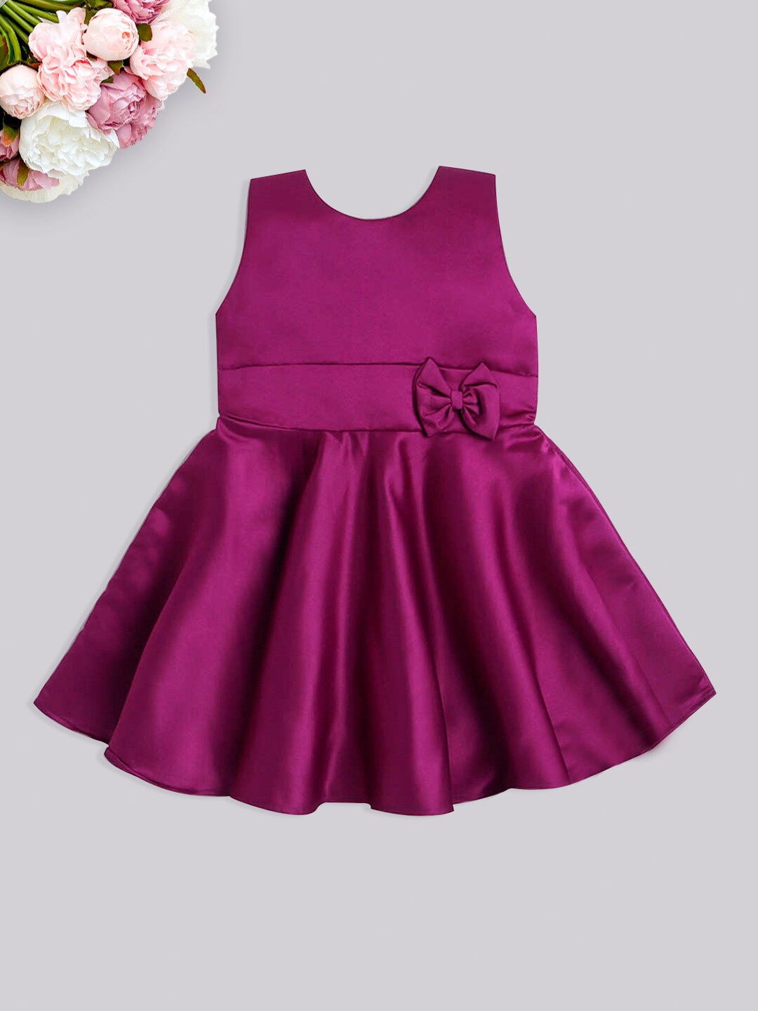 

The Magic Wand Girls Bow Detail Satin Fit & Flare Dress, Purple