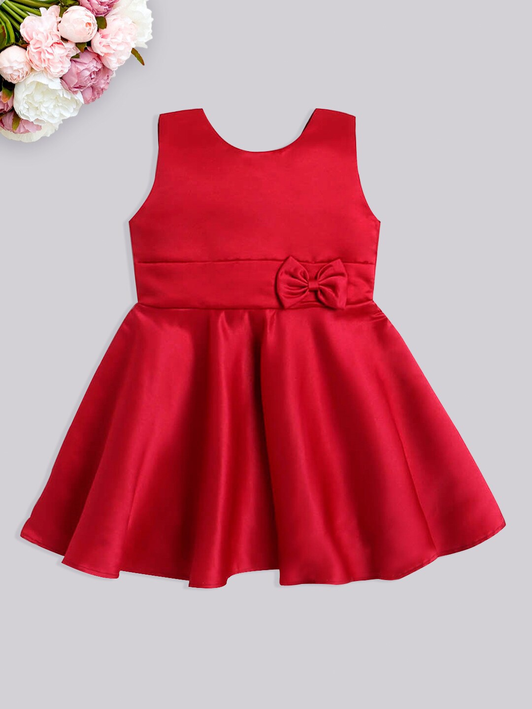 

The Magic Wand Girls Bow Detailed Round Neck Fit & Flare Dress, Maroon