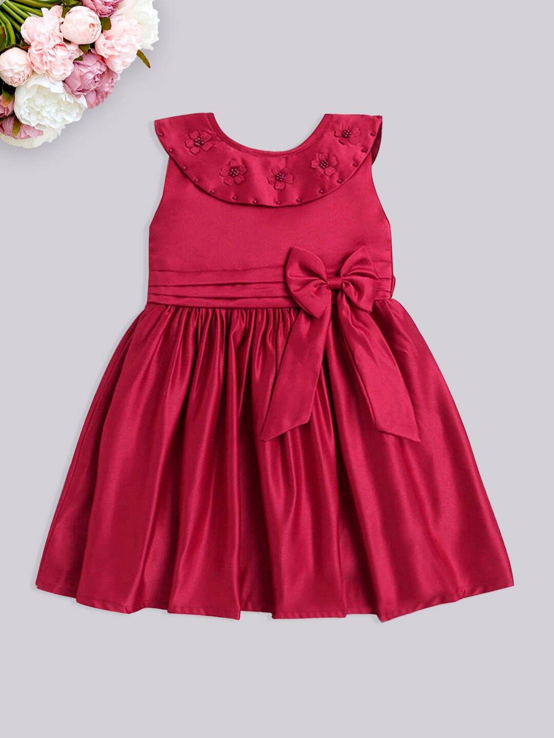 

The Magic Wand Girls Bow Detail Satin Fit & Flare Dress, Maroon