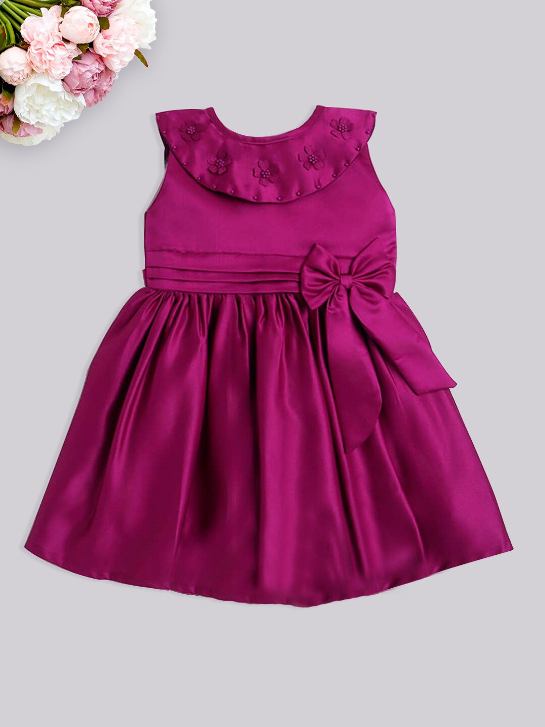 

The Magic Wand Girls Bow Detail Satin Fit & Flare Dress, Purple