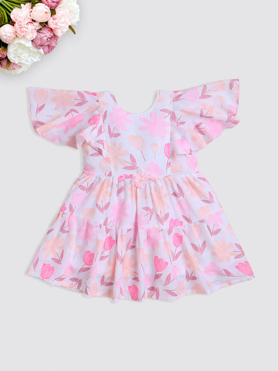 

The Magic Wand Girls Floral Printed Gathered Fit & Flare Dress, Pink