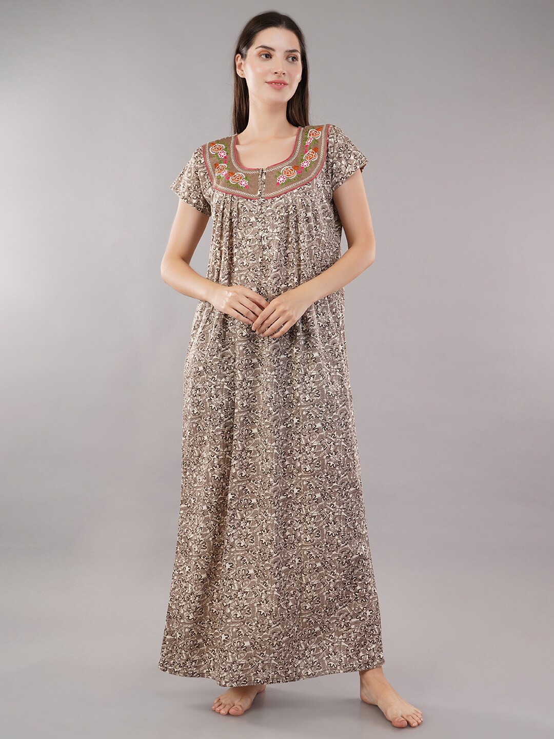 

Noty Floral Printed Maxi Nightdress, Brown