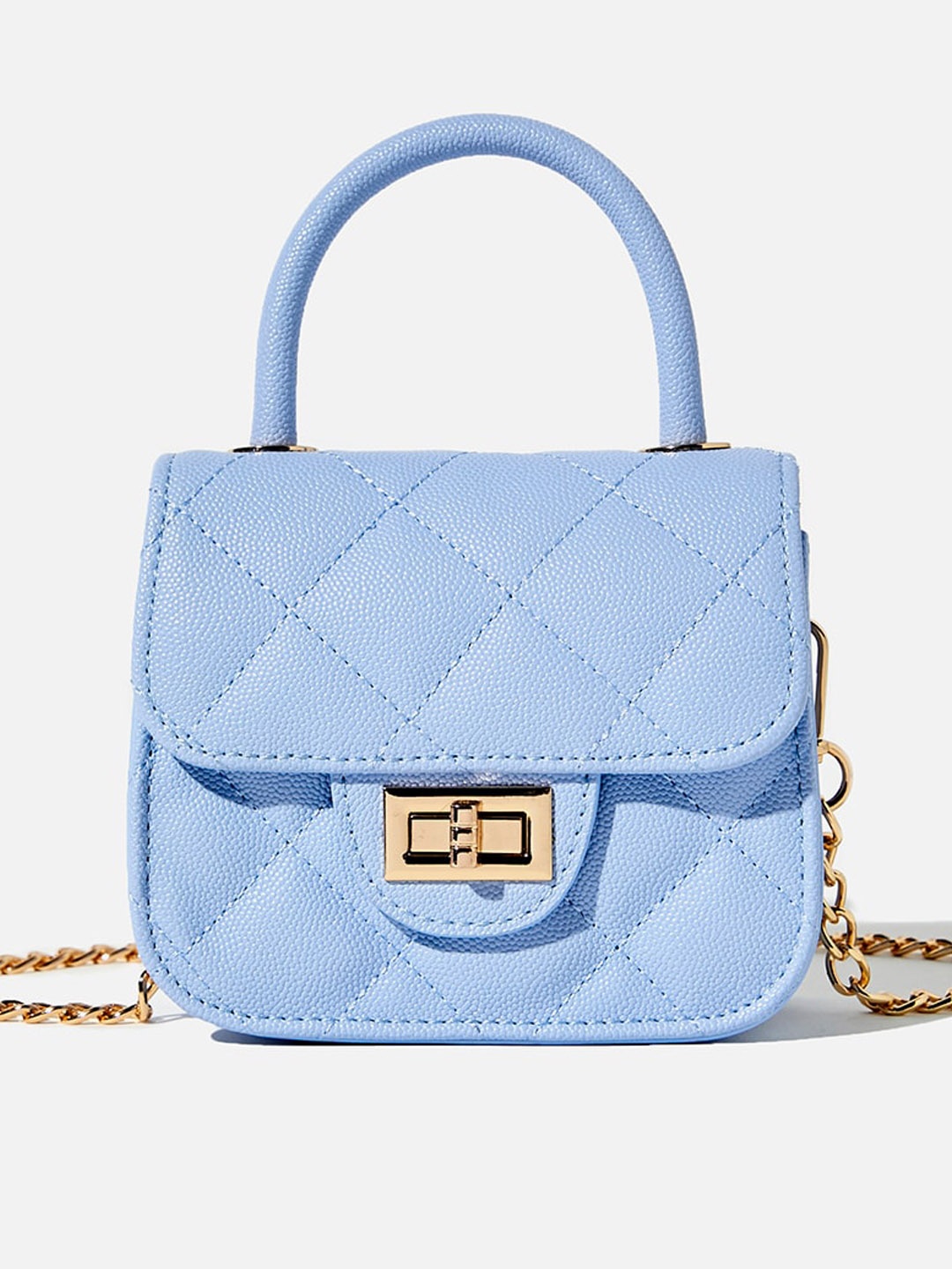 

FOREVER 21 Blue Textured PU Structured Handheld Bag With Quilted