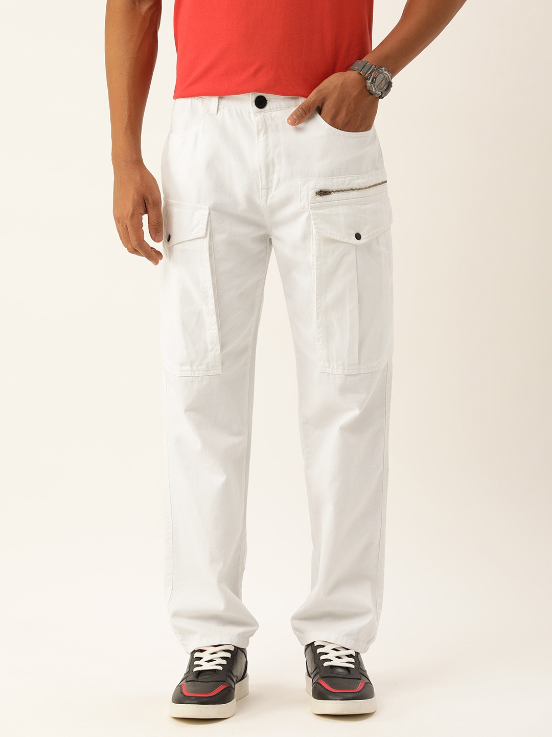 

Bene Kleed Men Solid Relaxed Fit Cotton Cargos Trousers, White