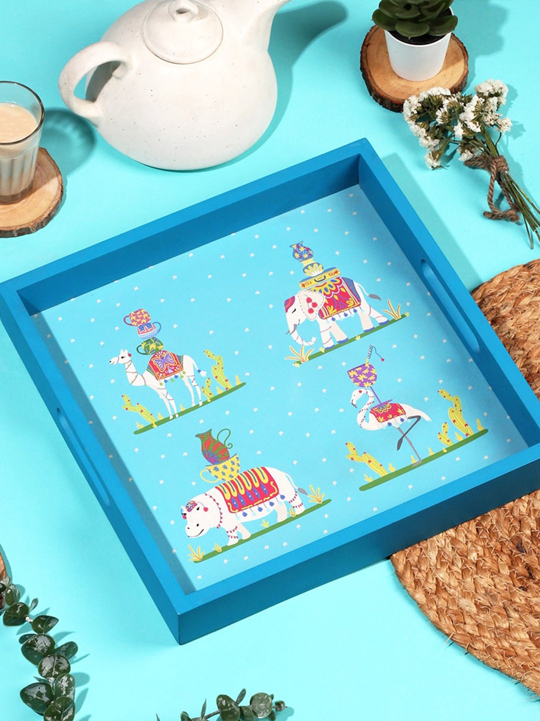 

Happening Hippo Blue Printed Wooden Serving Tray