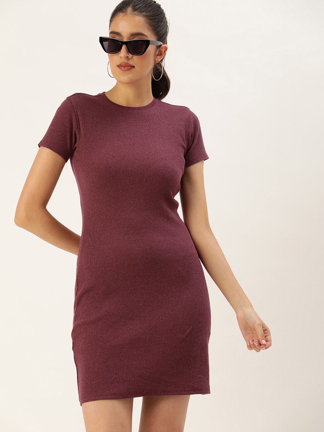 

Kook N Keech Solid Bodycon Mini Dress, Maroon