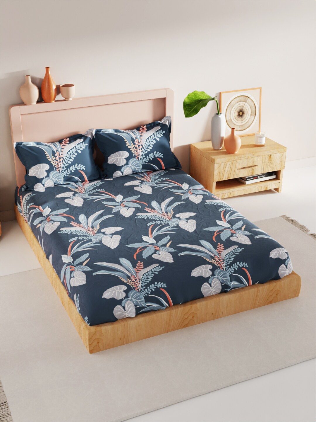 

BIANCA Geo Tokyo Teal & White Floral Microfiber 200 TC King Bedsheet With 2 Pillow Covers