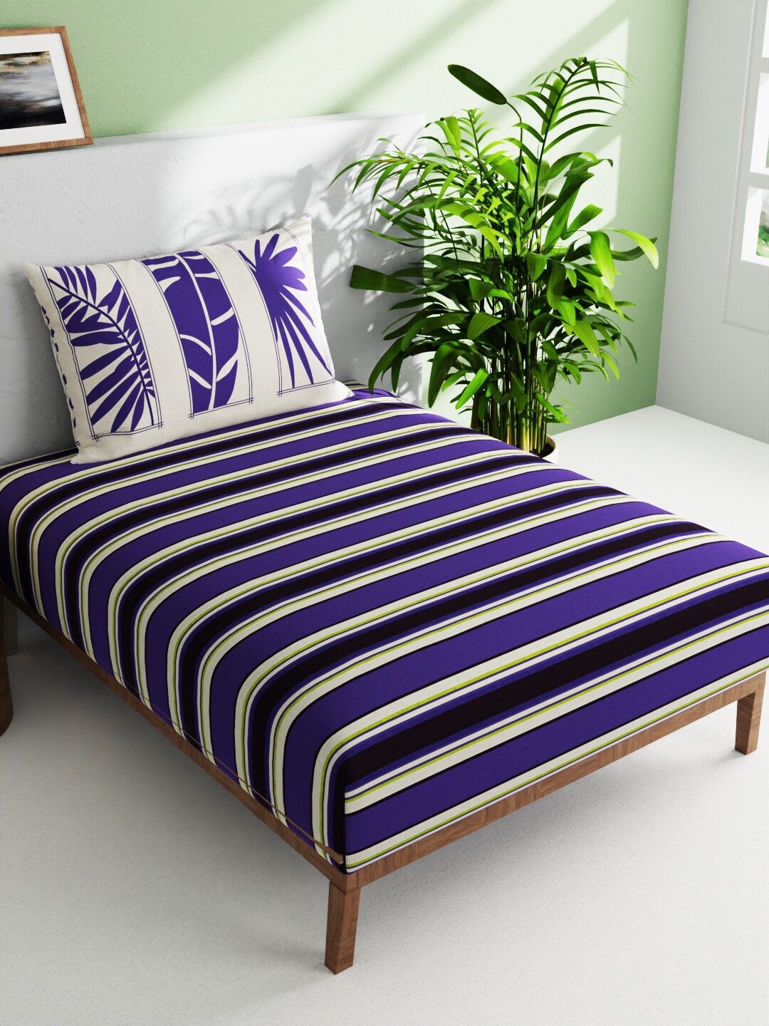 

BIANCA Espeda Purple & White Striped Pure Cotton 144 TC Single Bedsheet & 1 Pillow Cover