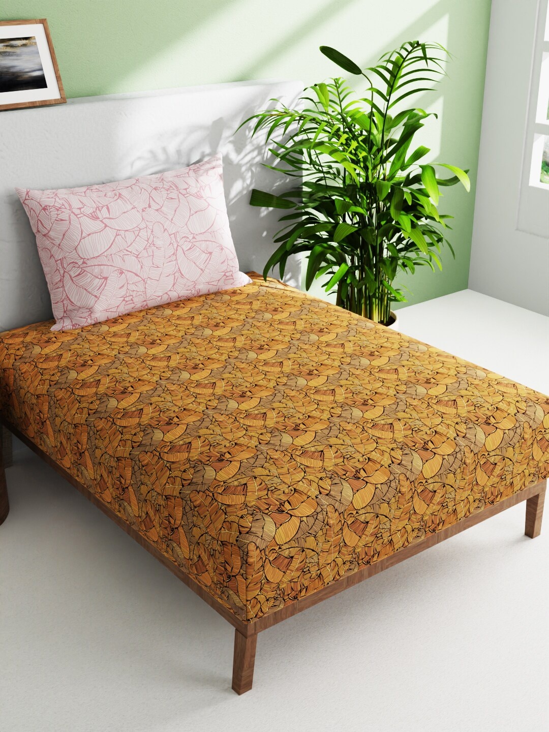 

BIANCA Espeda Orange & Black Printed Cotton 144 TC Single Bedsheet with 2 Pillow Covers