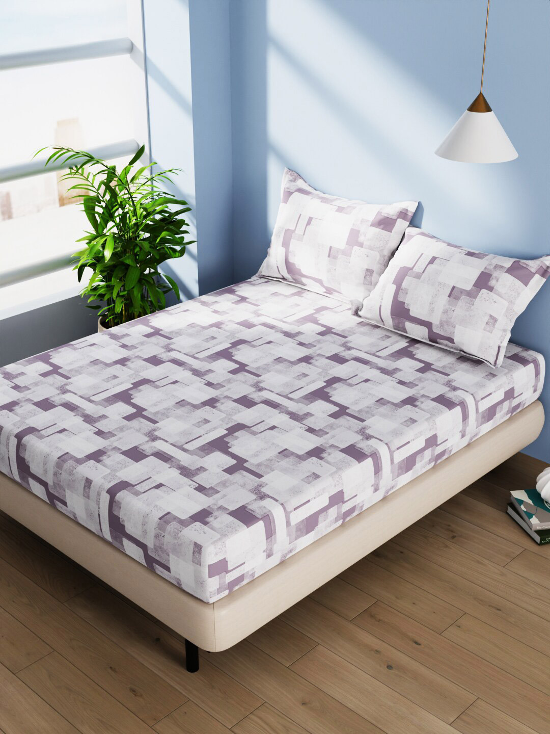 

BIANCA Mauve & White Pure Cotton 140 TC Queen Bedsheet with 2 Pillow Covers