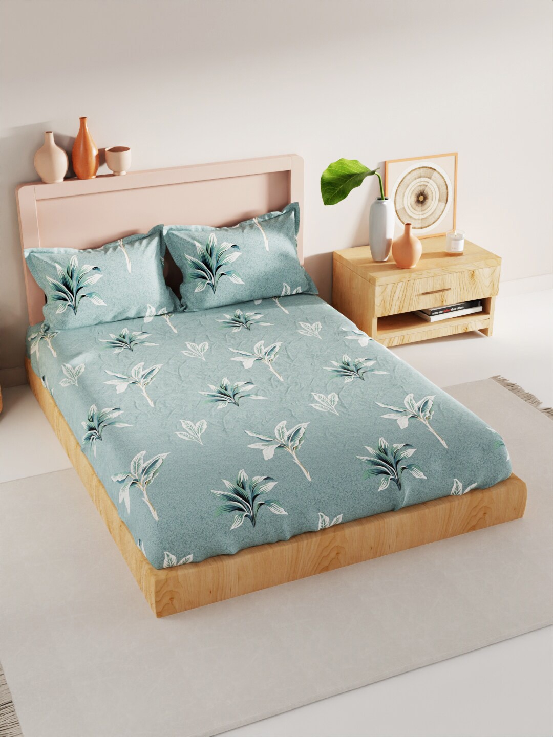

BIANCA Geo Tokyo Blue & White Floral Printed 200 TC Microfiber King Bedsheet Set