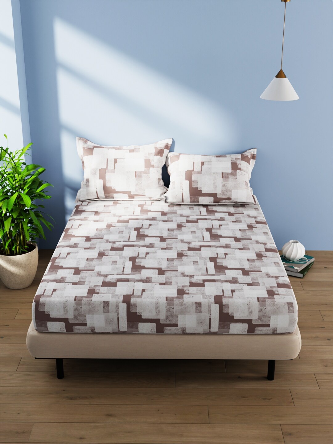 

BIANCA Serina Beige & White Printed Pure Cotton 140 TC Queen Bedsheet With 2 Pillow Covers