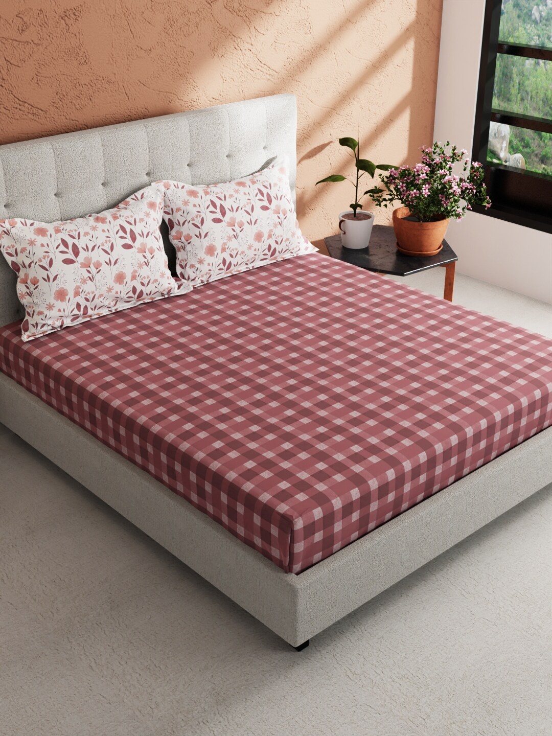 

BIANCA Giodeno Mauve & White Printed Cotton 144 TC King Bedsheet with 2 Pillow Covers