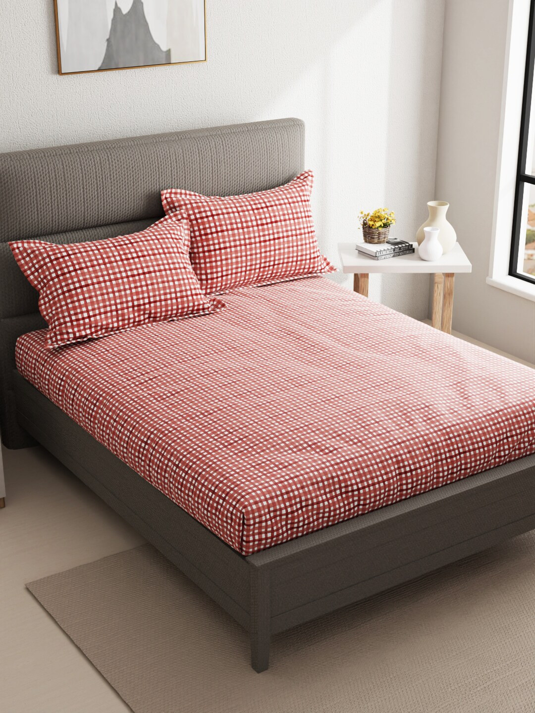 

BIANCA Castillo Red & White Geometric Printed Pure Cotton 110 TC Queen Bedsheet Set