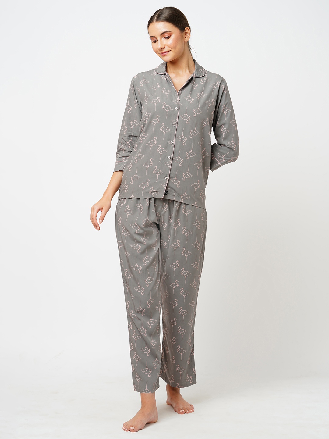 

ESTERIA Conversational Printed Night Suit, Grey