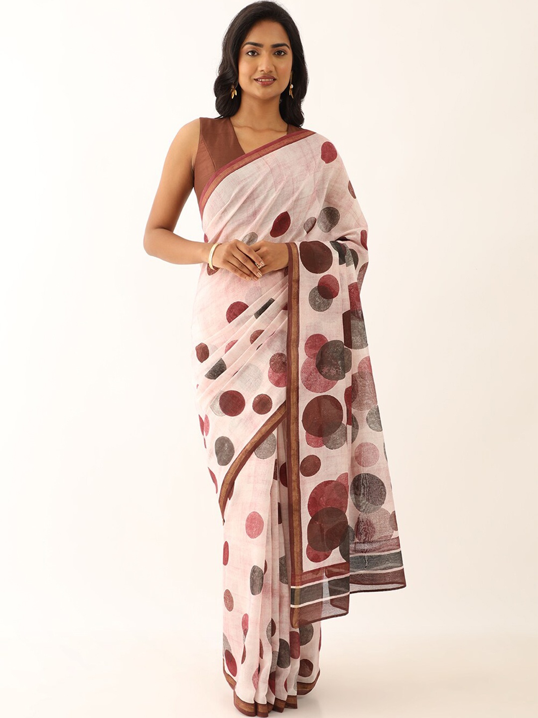 

Taneira Polka Dot Zari Silk Cotton Saree, Red