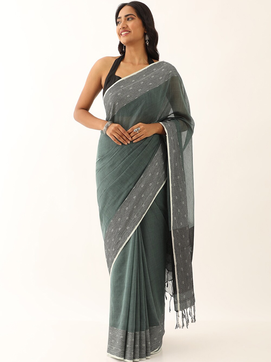 

Taneira Pure Cotton Saree With Woven Design Border, Green