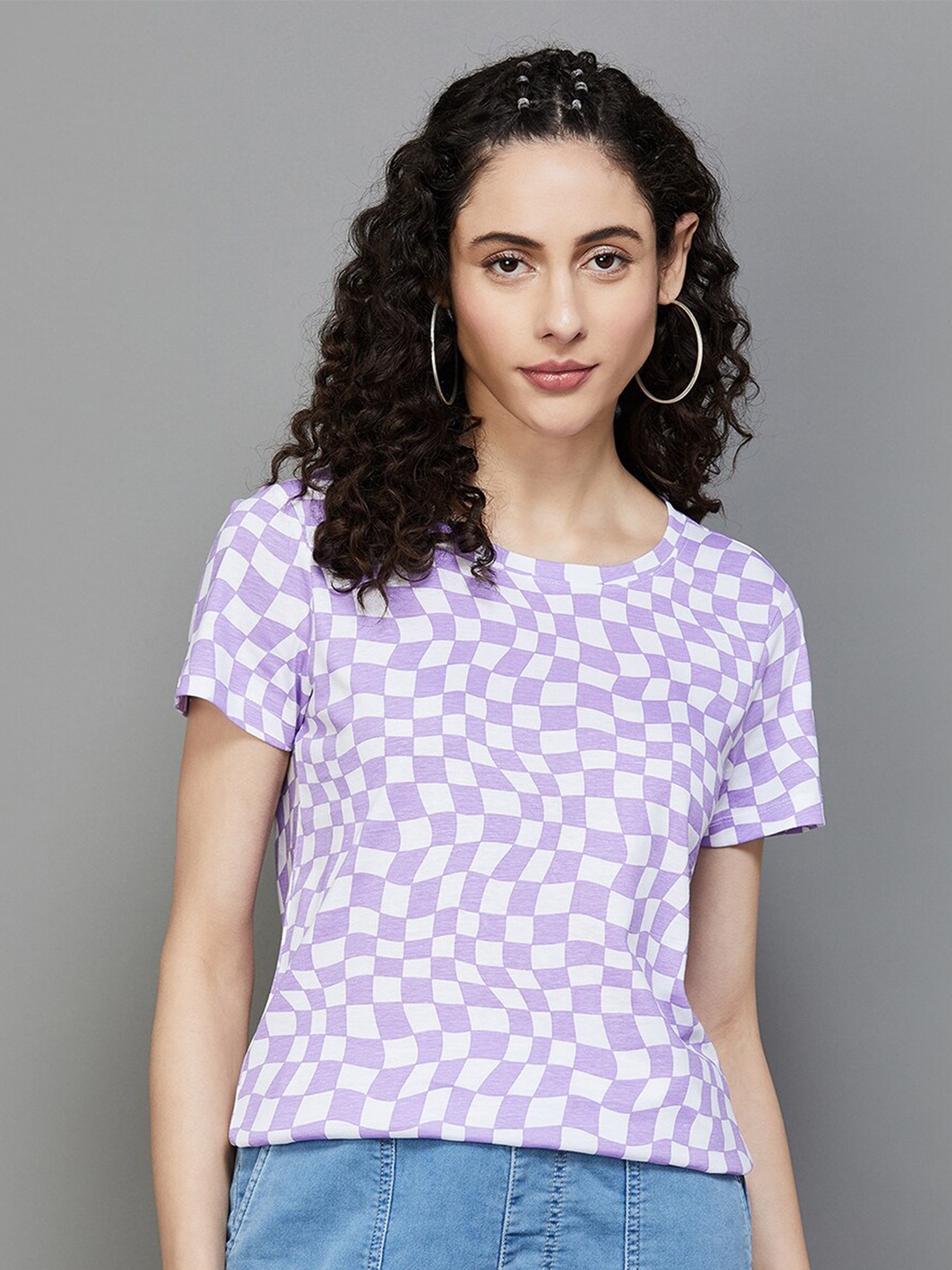 

Fame Forever by Lifestyle Checked Pure Cotton Top, Purple