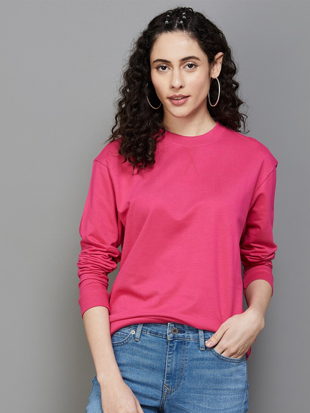 

Fame Forever by Lifestyle Round Neck Pure Cotton Pullover Sweatshirt, Pink