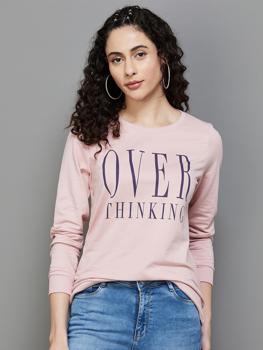 

Fame Forever by Lifestyle Typography Printed Pure Cotton Pullover Sweatshirt, Pink