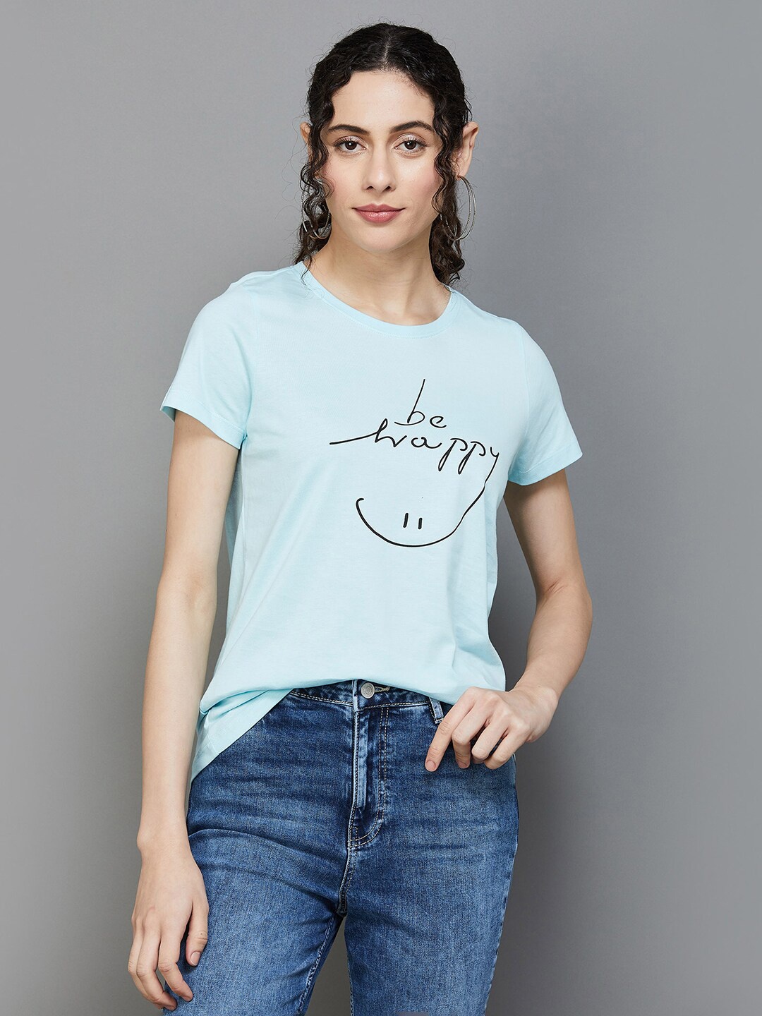 

Fame Forever by Lifestyle Typography Printed Pure Cotton Top, Blue