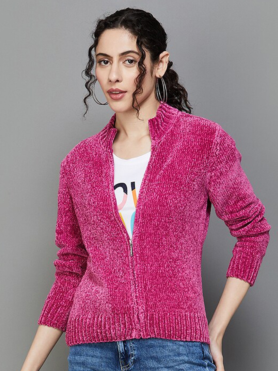 

Fame Forever by Lifestyle Mock Collar Cardigan, Pink