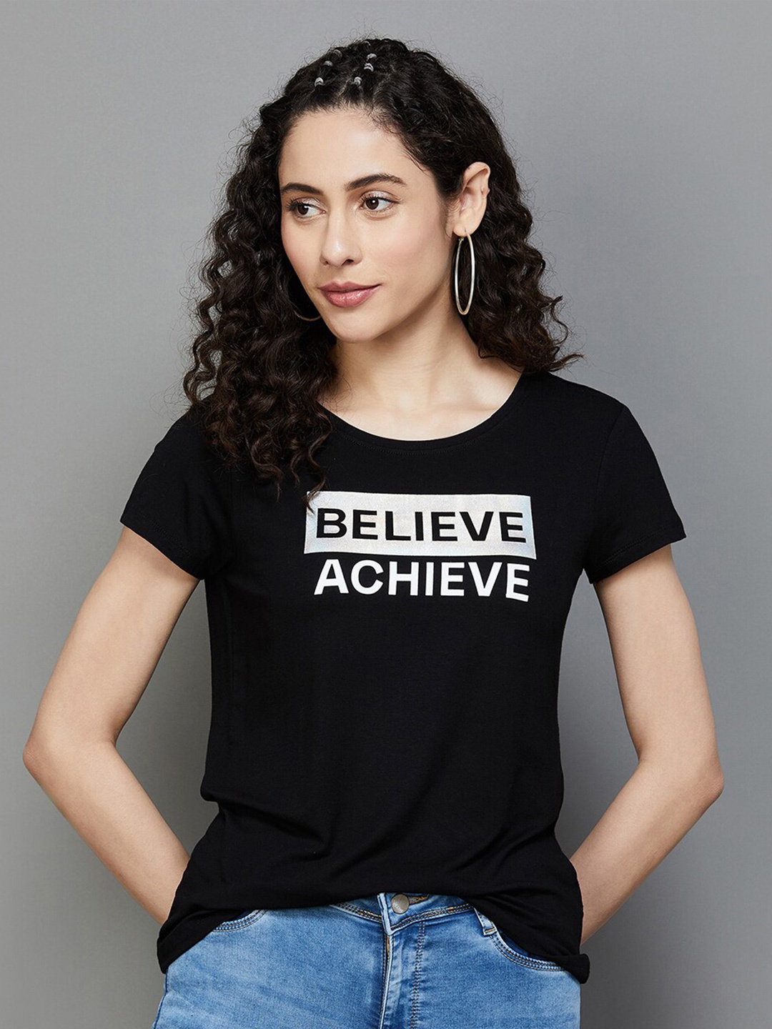 

Fame Forever by Lifestyle Typographic Printed Round Neck Tshirt, Black