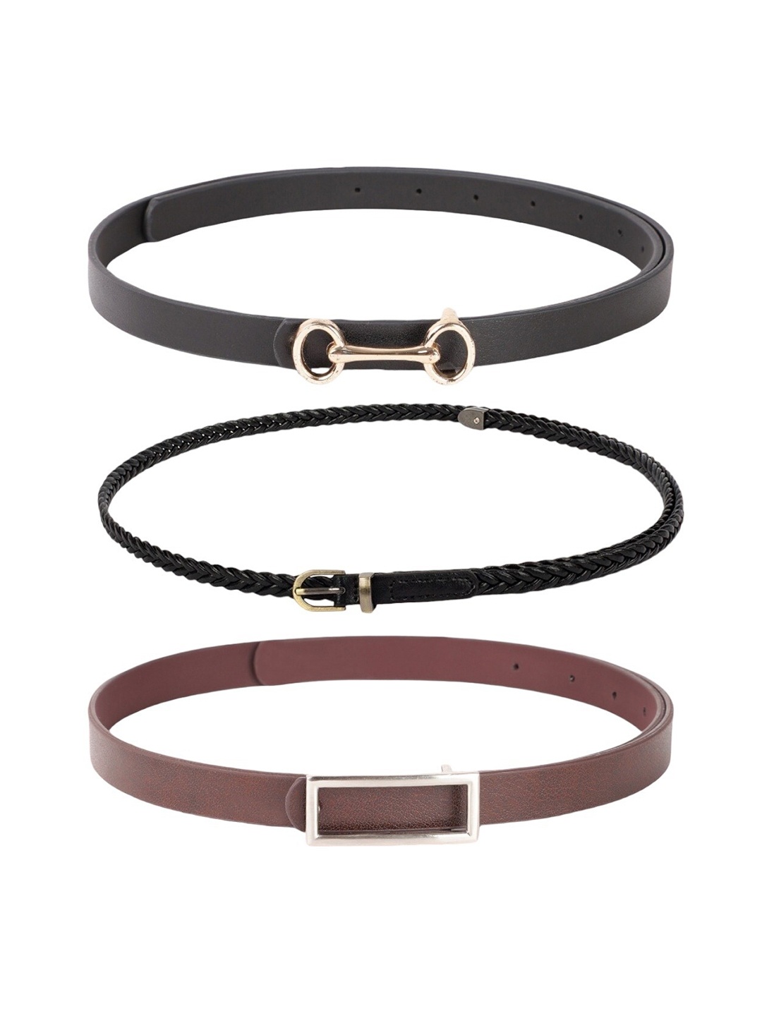 

CRUSSET Women Set Of 3 Textured Belt, Black