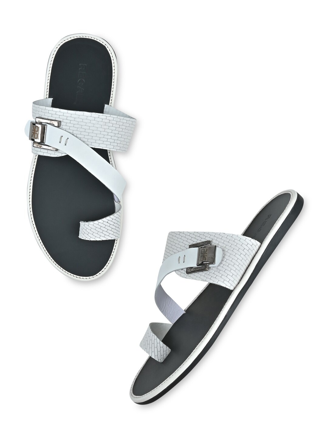 

Regal Men Textured Embellished Leather One Toe Comfort Sandals, White